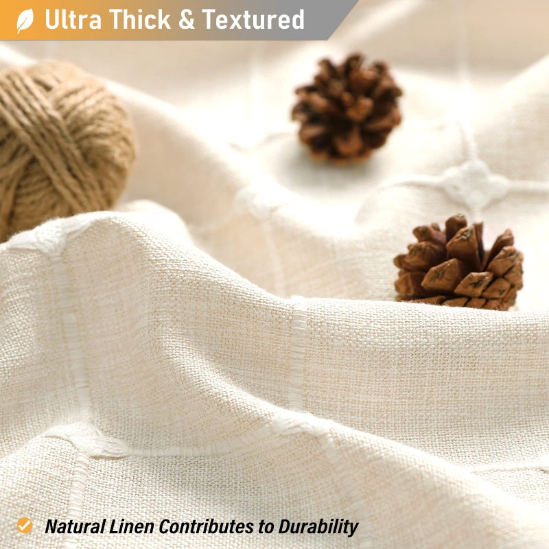 BTTN Wide Shower Curtain - 84x72 Inch Boho Farmhouse Fabric Shower Curtain Set with 14 Plastic Hooks  Large Country Hotel Spa Simple Water-resistant Cloth Bath Curtains for Bathroom - Cream/Beige - Image 2