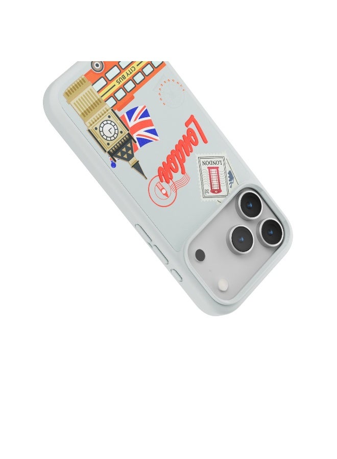 LEVELO Vallo PU leather Case iPhone 17 Pro With London Embroidery Design / Scratch & Wear Resistant / Raised Bezels for Camera & Screen / Shock-Resistant Bumper - Brushed Silver - Image 4