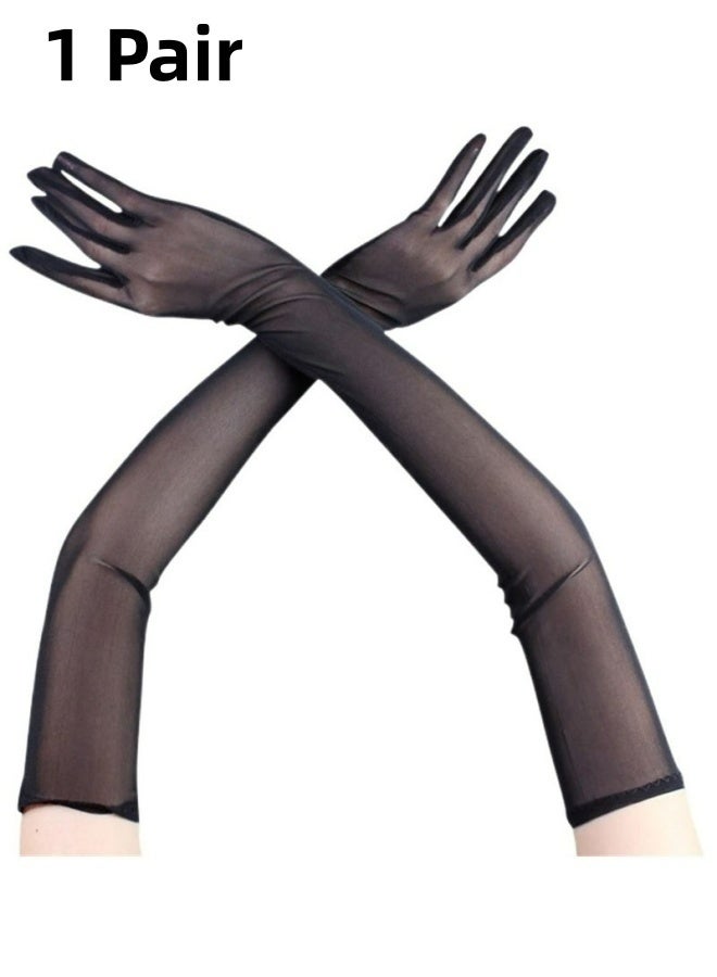 Women's Thin Lace Black Hollow Transparent Long Gloves Soft Breathable Solid Net Yarn Elastic For Party Wedding Evening Event Formal Occasion - Image 1