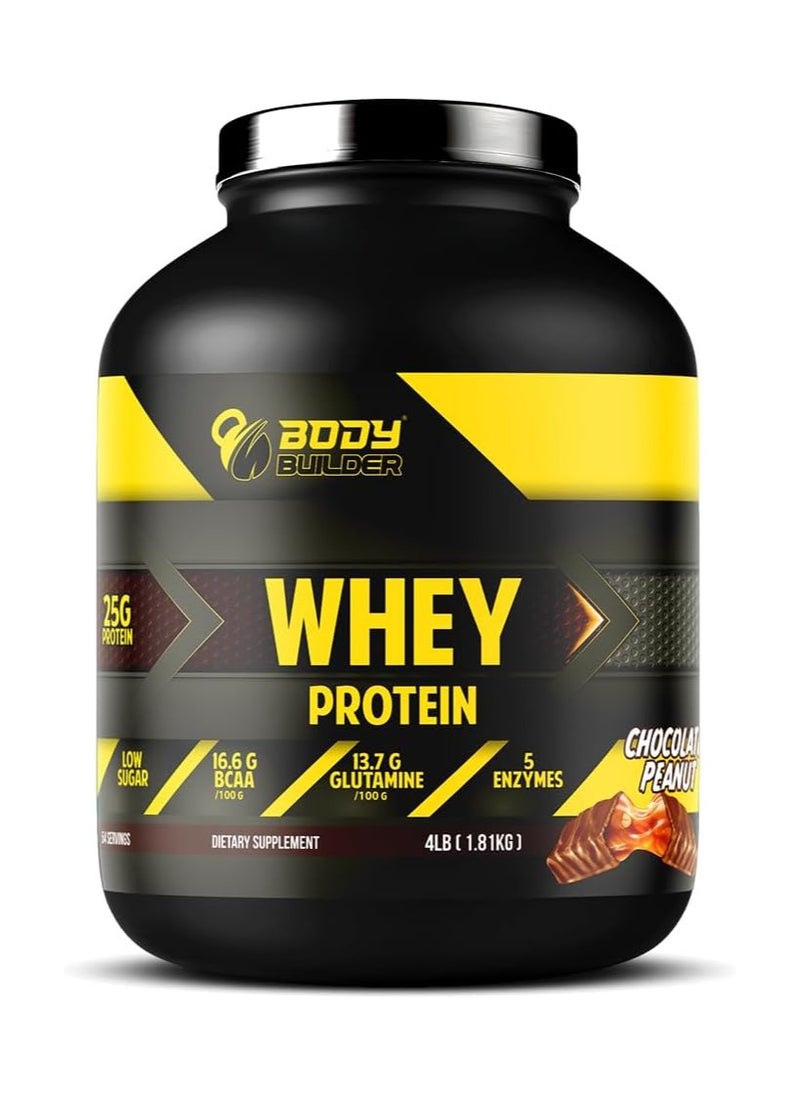 Body Builder Body Builder Whey Protein, Low Sugar Whey with 5 Digestive Enzymes Chocolate Peanut Flavor, 4 Lb  - Image 1