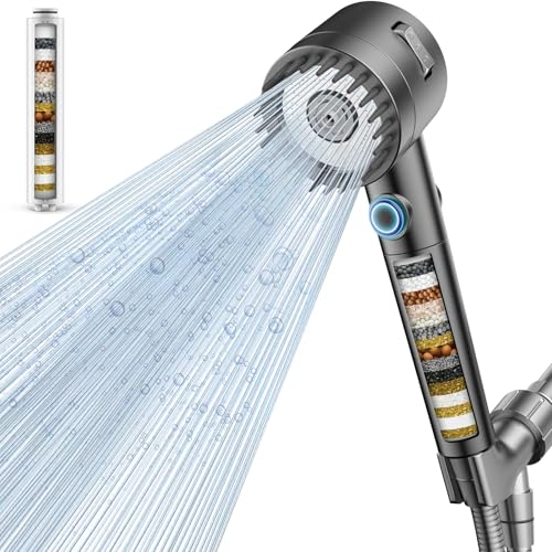 Vatex Filtered Shower Head with Handheld, High Pressure 5-Spray Shower Head with Filters for Hard Water, ON/OFF Switch Showerhead for Pets Bath, Shower Heads Filter - Remove Chlorine, Improve Skin and Hair - Image 1