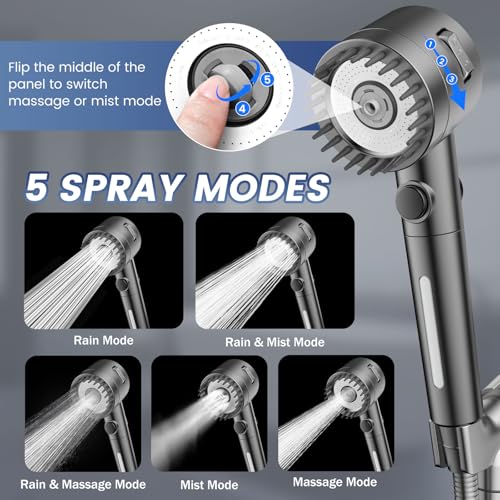 Vatex Filtered Shower Head with Handheld, High Pressure 5-Spray Shower Head with Filters for Hard Water, ON/OFF Switch Showerhead for Pets Bath, Shower Heads Filter - Remove Chlorine, Improve Skin and Hair - Image 5