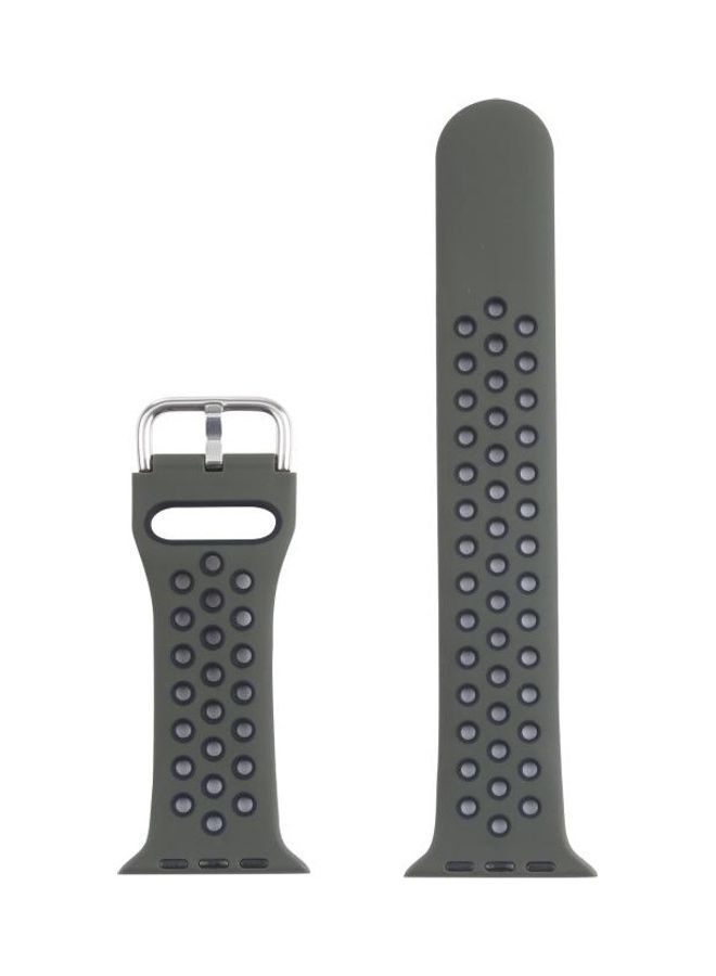 NIBEMINENT Metal Buckle Silicone Replacement Watchband for Apple Watch Series 7/6/SE/5/4/3/2/1 42/44/45mm Olive Green/Black - Image 3