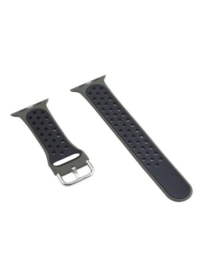 NIBEMINENT Metal Buckle Silicone Replacement Watchband for Apple Watch Series 7/6/SE/5/4/3/2/1 42/44/45mm Olive Green/Black - Image 4
