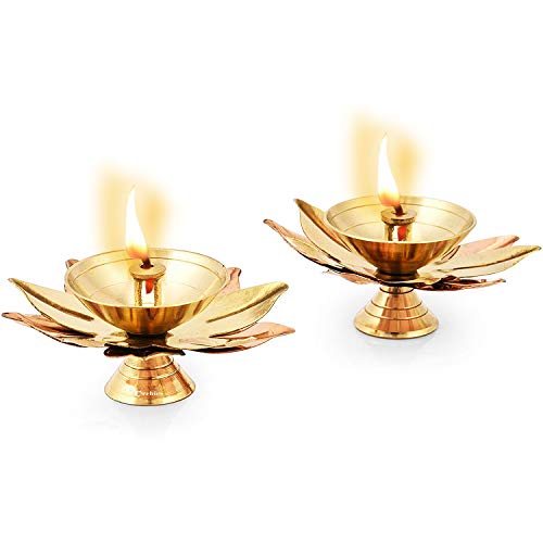 archies Diwali Gifts Diyas Diya Lotus Shape Brass Metal Diyas Tea Light Akhand Light Lamp for Gift Pooja Diya for House, Office, Mandir Set of 2 Kamal Patta Design-MT031 - Image 3