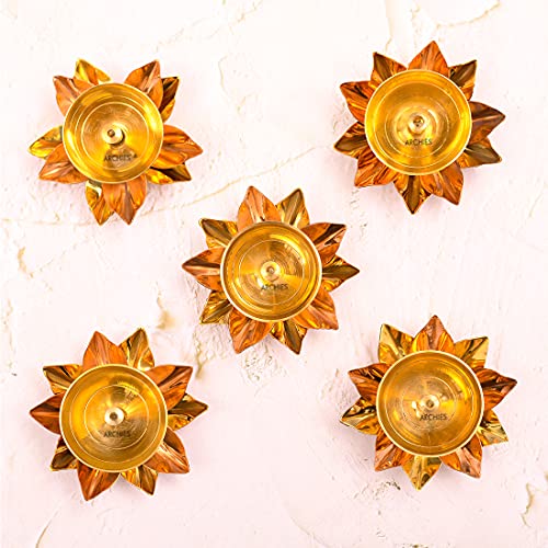 archies Diwali Gifts Diyas Diya Lotus Shape Brass Metal Diyas Tea Light Akhand Light Lamp for Gift Pooja Diya for House, Office, Mandir Set of 2 Kamal Patta Design-MT031 - Image 5