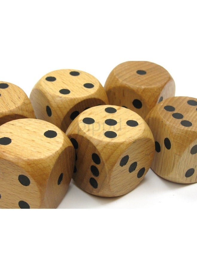 Koplow Games Koplow Games Set of 6 D6 Large Jumbo 30mm Rounded Wood Dice - Wooden with Black Pips  - Image 2
