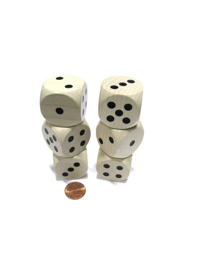 Koplow Games Koplow Games Set of 6 D6 Large Jumbo 30mm Rounded Wood Dice - Wooden with Black Pips  - Image 3