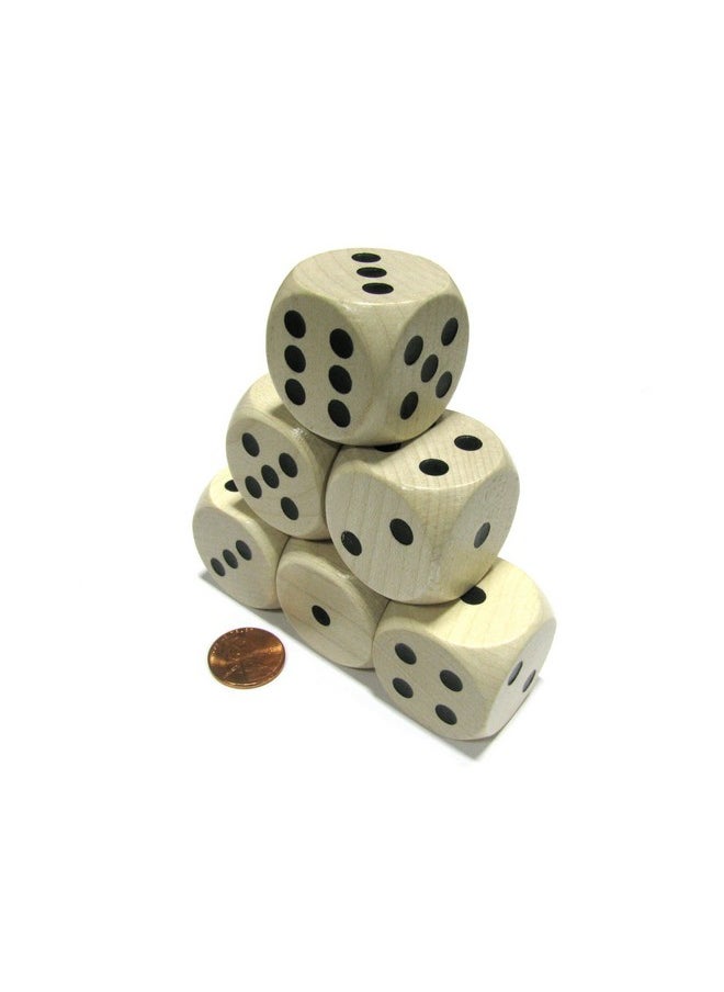 Koplow Games Koplow Games Set of 6 D6 Large Jumbo 30mm Rounded Wood Dice - Wooden with Black Pips  - Image 5