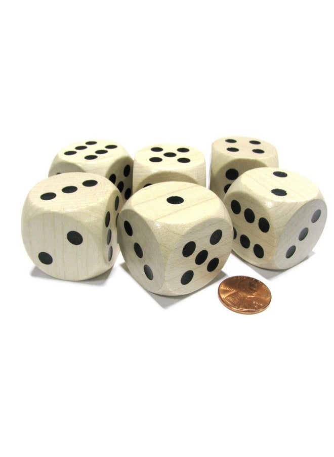 Koplow Games Koplow Games Set of 6 D6 Large Jumbo 30mm Rounded Wood Dice - Wooden with Black Pips  - Image 4