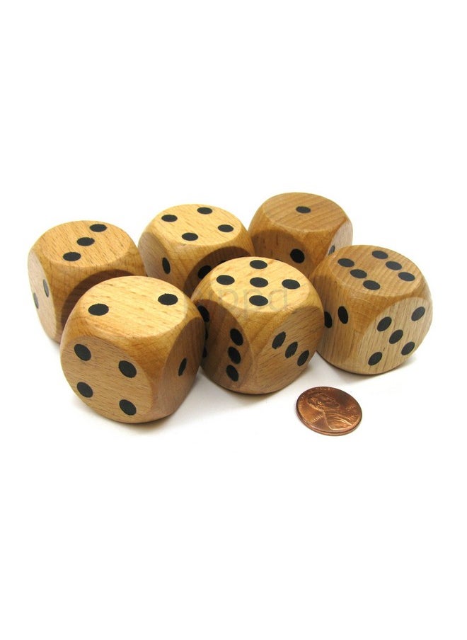 Koplow Games Koplow Games Set of 6 D6 Large Jumbo 30mm Rounded Wood Dice - Wooden with Black Pips  - Image 1