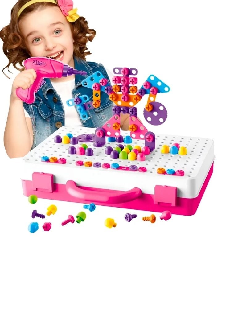 Premium Kids DIY Electric Drill Construction Toy Set – Creative Engineering Play Kit with Screws, Shapes & Storage Case, Improves Motor Skills & Problem Solving (Ages 3+) - Image 1