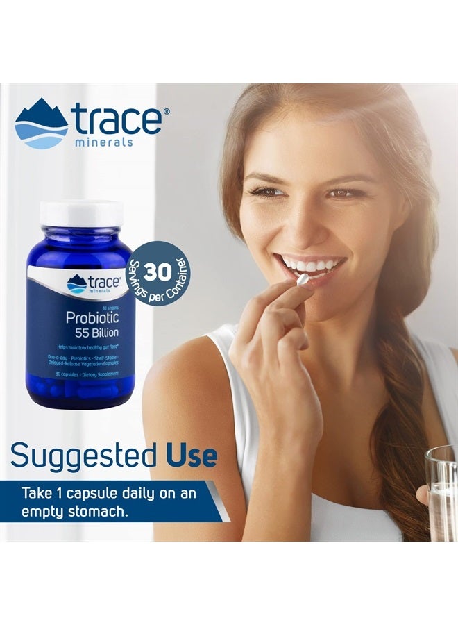 Trace Minerals Probiotic 55 Billion active cultures per capsule. 30 Capsule, Bifidobacterium, Lactobacillus ,One-A-Day. Delayed-release capsules. Gluten free. Vegetarian. Healthy Gut. Gut Health. Men and Women. - Image 4