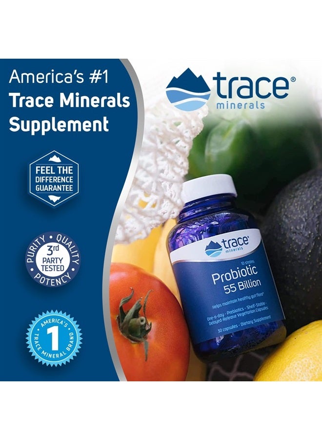 Trace Minerals Probiotic 55 Billion active cultures per capsule. 30 Capsule, Bifidobacterium, Lactobacillus ,One-A-Day. Delayed-release capsules. Gluten free. Vegetarian. Healthy Gut. Gut Health. Men and Women. - Image 5