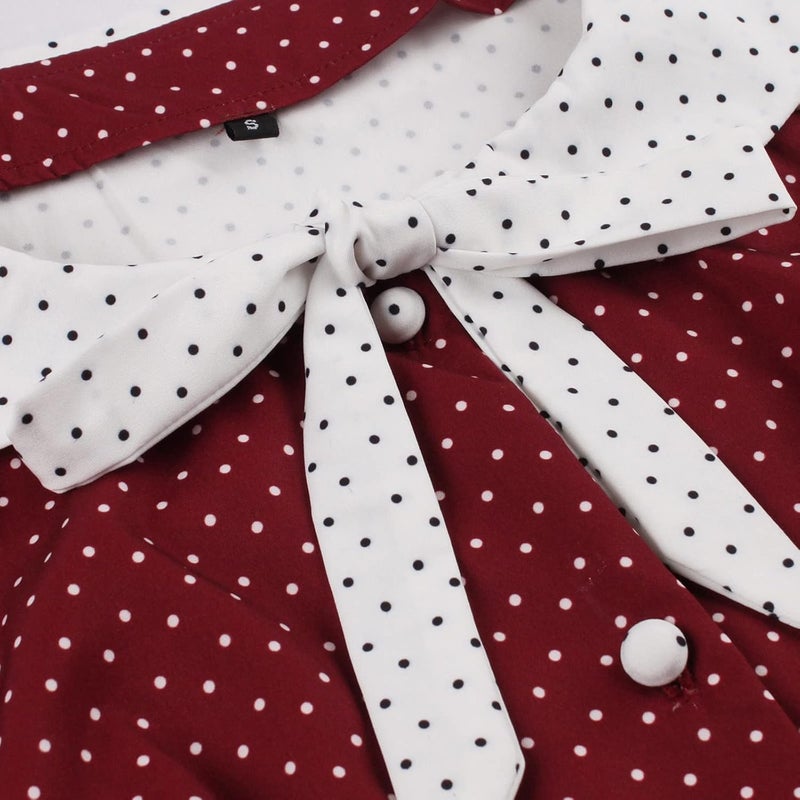 woobles Women's 1950s Audrey Hepburn Dress Sleeveless Round Neck Temperament Polka Dots Retro High Waist Tea Length Vintage Dress - Image 5