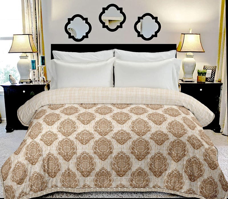 MITUL Cotton Jaipuri Organic Pure Cotton Super Soft Heavy Warm Floral Embossed Design Light Weight Rajasthani Cotton Blanket Single Bed Light Brown