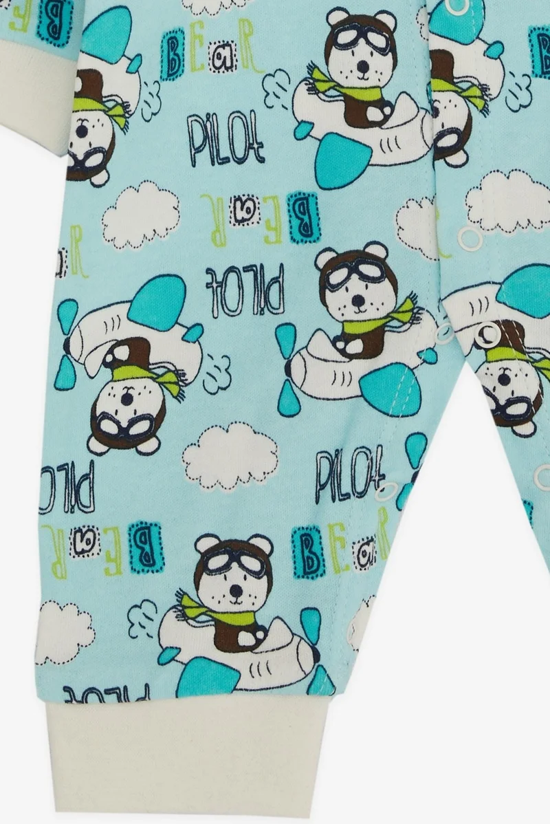 Breeze Baby Boy Jumpsuit Pilot Teddy Bear Patterned 0-3 Months-6 Months, Light Blue