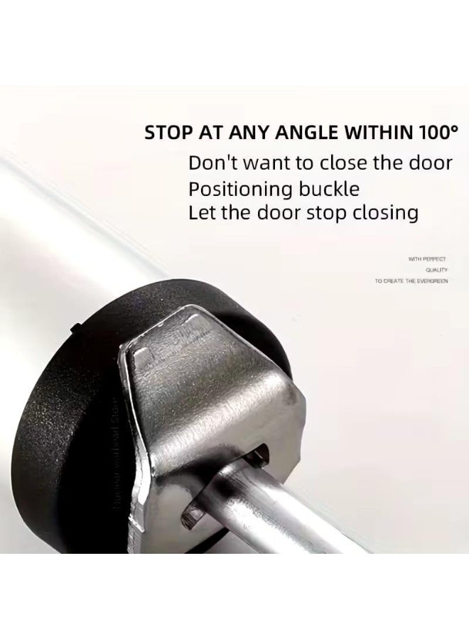 1 piece hydraulic automatic door closer, black color. Its function is to close the door slowly and quietly instead of forcefully. The closing method is hydraulic pressure. The speed and pressure of the closing force can be controlled and adjusted using the adjustment screw at the end of the tube, preventing the door from slamming shut and ensuring a smooth and safe closing. It can also be set to keep the door permanently open; it will not close when the locking clip is engaged. It is used on light to medium weight doors with a maximum load capacity of 25 to 35 kg, such as closet doors or interior wooden or aluminum doors found in residential, commercial, office, restaurant, chalet, or worker accommodation buildings. It is made of aluminum alloy and rust-resistant steel. It is installed using screws on the door frame. Suitable for black doors. The piece is black. - Image 5