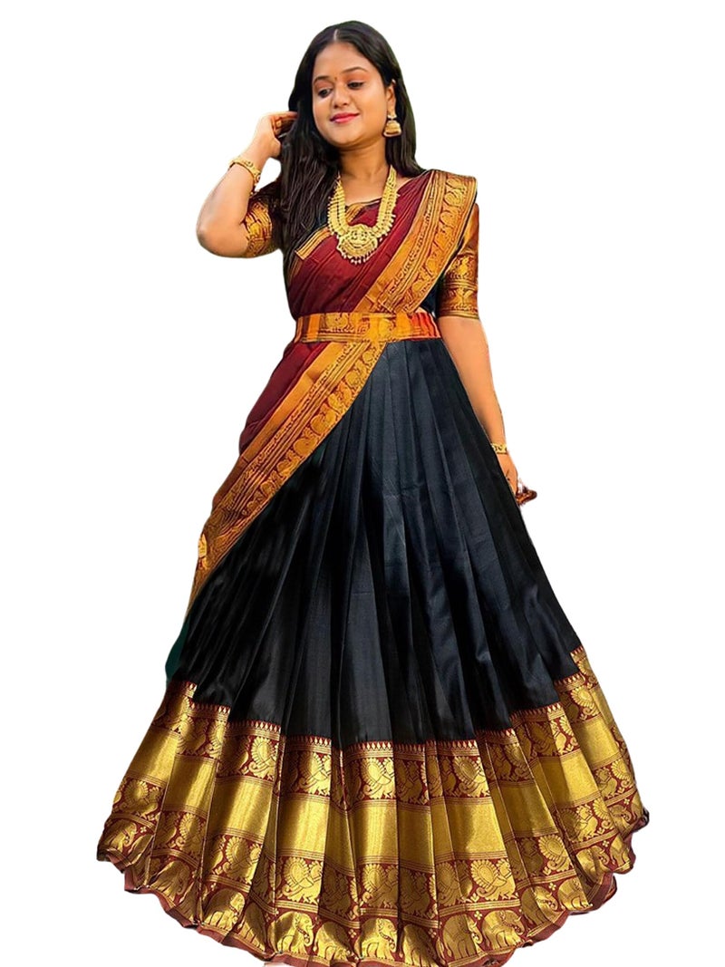 Fabcartz Latest South Indian Style Unstitched Half Saree for Women – Traditional & Elegant Design for Special Occasions (Black) - Image 1
