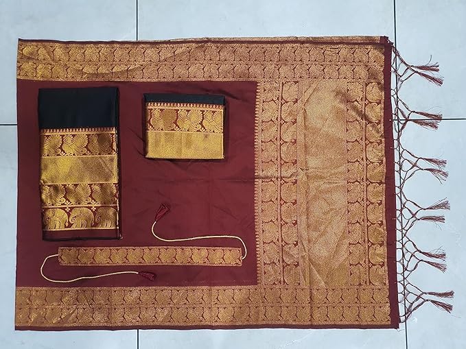 Fabcartz Latest South Indian Style Unstitched Half Saree for Women – Traditional & Elegant Design for Special Occasions (Black) - Image 5