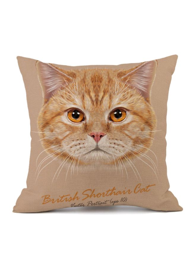 NIBEMINENT Cat Printed Cushion Cover Brown/White 45x45cm