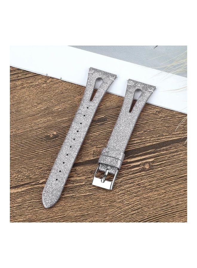 NIBEMINENT Cowhide Pointed Tail Open Leather Strap For Fitbit Versa 2 Shiny Silver - Image 4