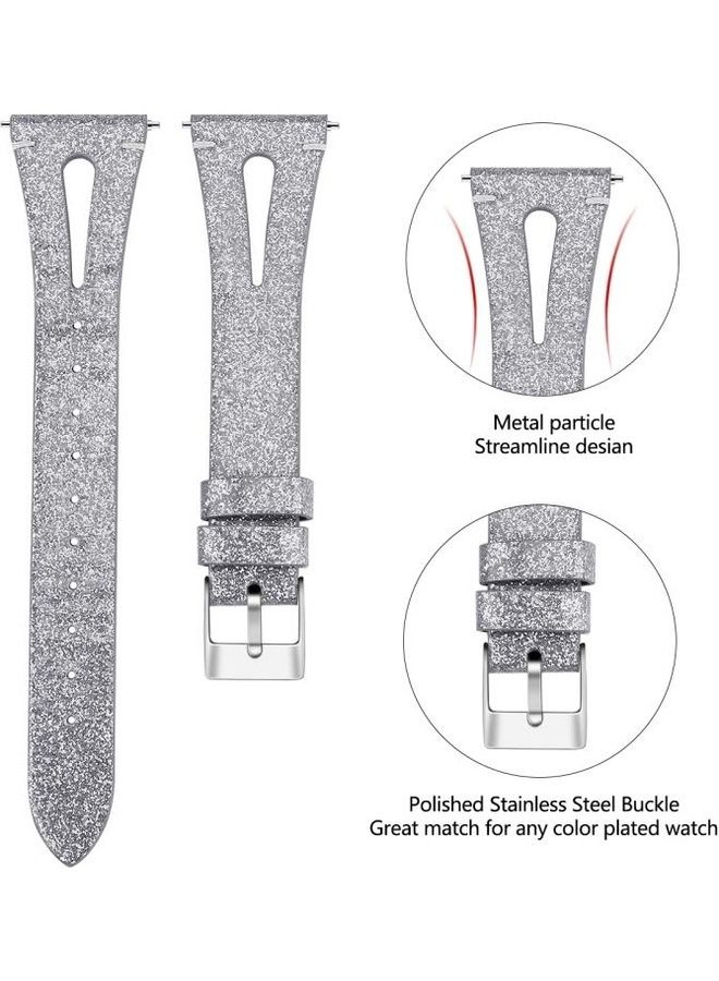NIBEMINENT Cowhide Pointed Tail Open Leather Strap For Fitbit Versa 2 Shiny Silver - Image 3