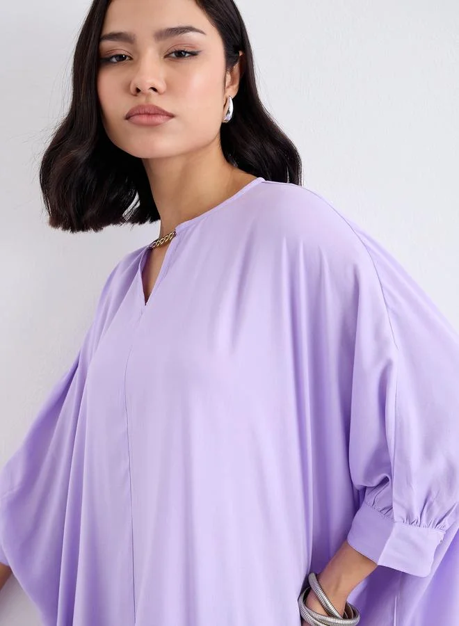 Styli Women Lilac Loose Fit Batwing Sleeves Shift Maxi Dress