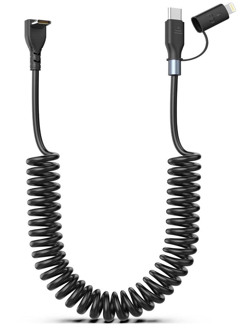 Coiled Lightning Cable Coiled USB C to USB C/Lightning Charger Cable 60W for iPhone 15 2-in-1 for iPhone/iPad/Android/Laptop Fast Charging Cord for CarPlay Android Auto Short USB C Cables - Image 1