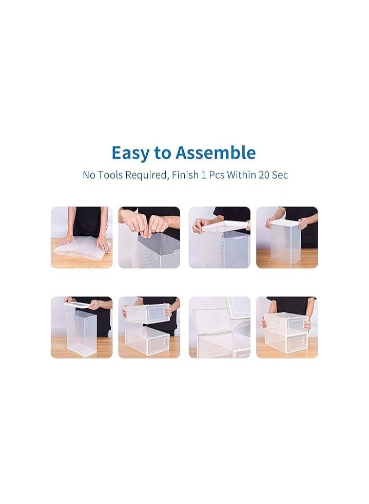 بلومنغ تايم 12 عبوة من منظم صناديق الأحذية البلاستيكية القابلة للتكديس، صندوق تخزين الأحذية الشفاف القابل للطي (أبيض) - Image 2