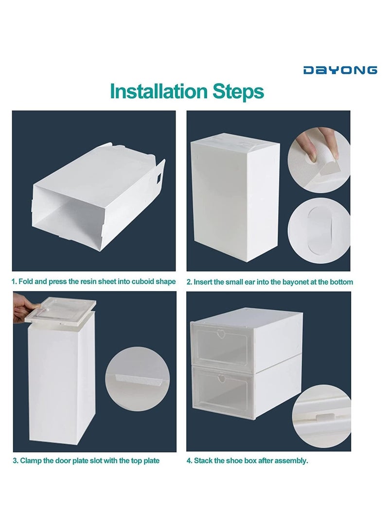 بلومنغ تايم 12 عبوة من منظم صناديق الأحذية البلاستيكية القابلة للتكديس، صندوق تخزين الأحذية الشفاف القابل للطي (أبيض) - Image 4