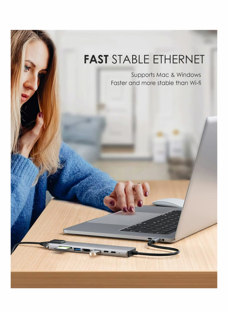 Generic - 8-in-1 USB C Docking Station with 4K HDMI, 100W Power Delivery, Ethernet & Card Reader - Compatible with MacBook Pro, XPS & More - Image 1