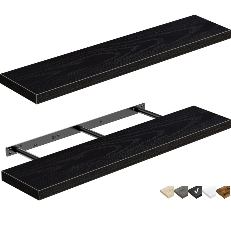QEEIG Bathroom Shelves 36 inches Long Floating Shelf for Wall 36 x 9 inch Set of 2 Black 00890B