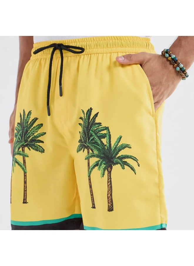 FAV Palm Tree Print Shorts with Drawstring Closure and Pockets