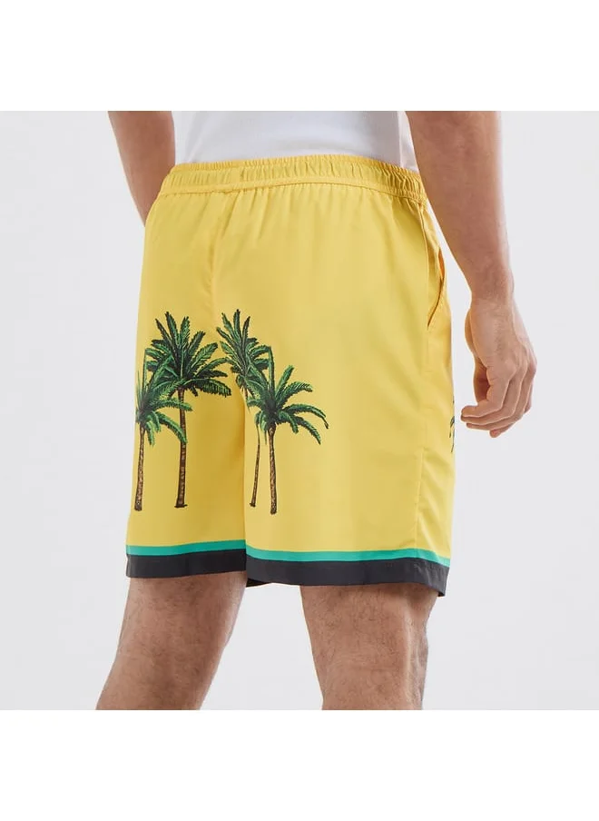 FAV Palm Tree Print Shorts with Drawstring Closure and Pockets