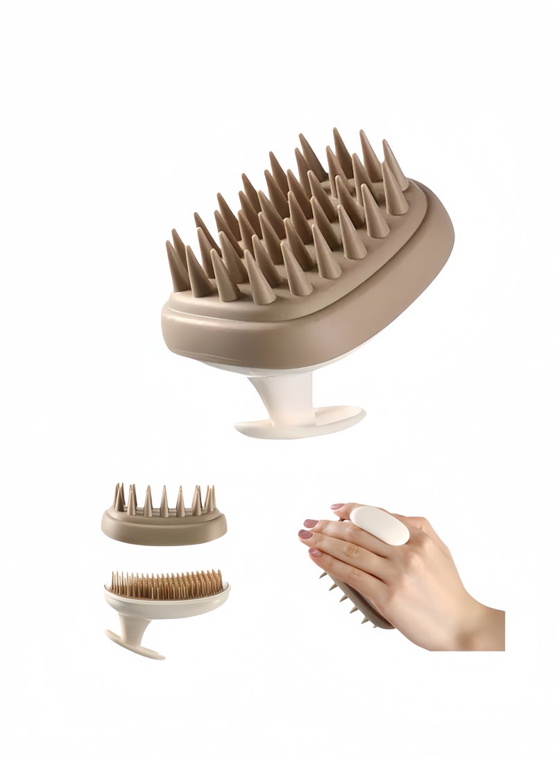 فرشاة شامبو وتدليك فروة الرأس 2 في 1، فرشاة تنظيف الشعر الرطب/الجاف بشعيرات سيليكون ناعمة، تقشر وتزيل القشرة، تعزز نمو الشعر، أداة تنظيف الشعر للعناية بالشعر في المنزل، سهلة التنظيف ومناسبة لجميع أنواع الشعر للنساء والرجال والأطفال والحيوانات الأليفة (بني)