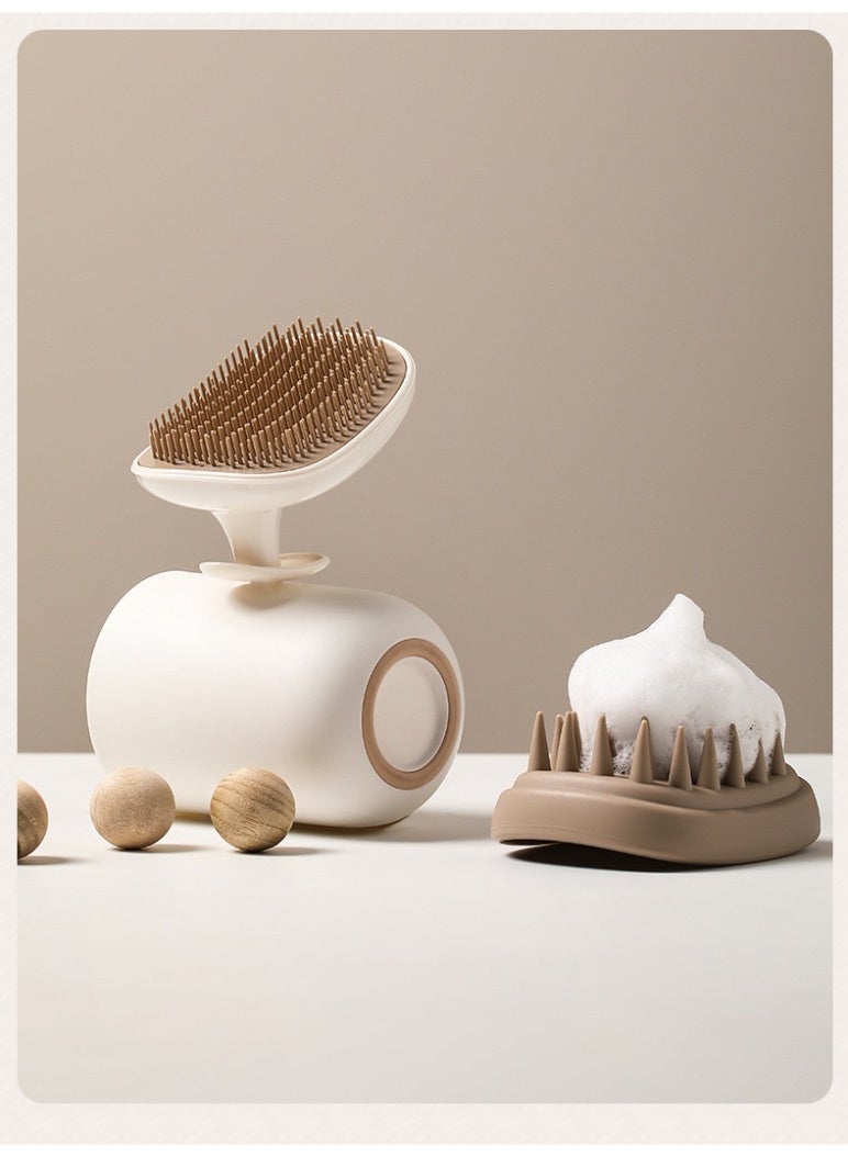 2-in-1 Hair Scalp Massager Shampoo Brush, Wet/Dry Hair Scrubber with Soft Silicone Bristles, Exfoliate and Remove Dandruff, Promote Hair Growth, Hair Cleansing Tool for Home Hair Care, Easy to Clean and Suitable for All Hair Types of Women, Men, Kids, Pets (Brown) - Image 2