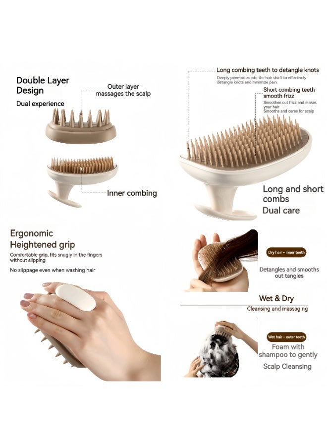 2-in-1 Hair Scalp Massager Shampoo Brush, Wet/Dry Hair Scrubber with Soft Silicone Bristles, Exfoliate and Remove Dandruff, Promote Hair Growth, Hair Cleansing Tool for Home Hair Care, Easy to Clean and Suitable for All Hair Types of Women, Men, Kids, Pets (Brown) - Image 3