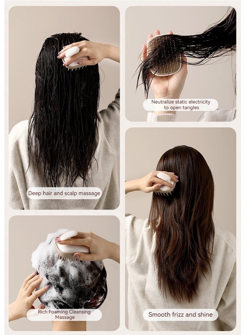 2-in-1 Hair Scalp Massager Shampoo Brush, Wet/Dry Hair Scrubber with Soft Silicone Bristles, Exfoliate and Remove Dandruff, Promote Hair Growth, Hair Cleansing Tool for Home Hair Care, Easy to Clean and Suitable for All Hair Types of Women, Men, Kids, Pets (Brown) - Image 4