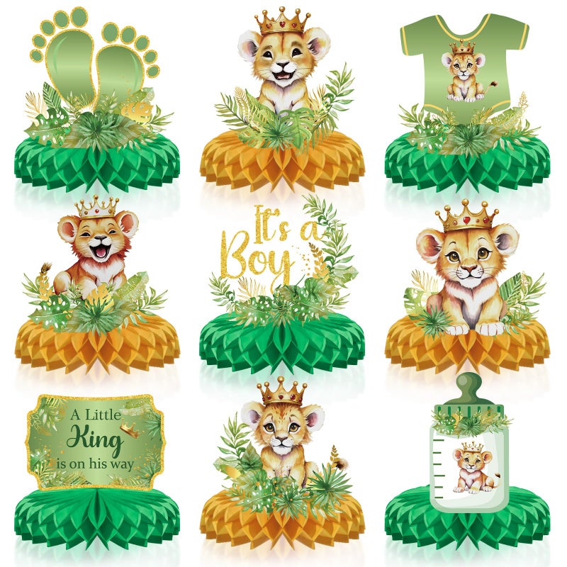 TagreSpike 9 Pcs Lion Theme Honeycomb Centerpieces Jungle Safari Party Decorations A Little King Is On The Way Table Decoration for Pregnancy Announcement Gender Reveal Party Supplies - Image 3