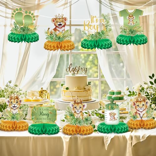 TagreSpike 9 Pcs Lion Theme Honeycomb Centerpieces Jungle Safari Party Decorations A Little King Is On The Way Table Decoration for Pregnancy Announcement Gender Reveal Party Supplies - Image 5