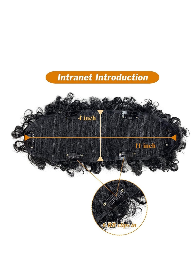 Excefore Afro High Puff Hair Bun, Deep Curly Black Mohawk Ponytail Wigs for Black Women, Afro Puff with Bangs Faux Mohawk Hair Piece, Natural Black Mohawk Hair Wigs for Woman with 6 BB Clips - Image 4