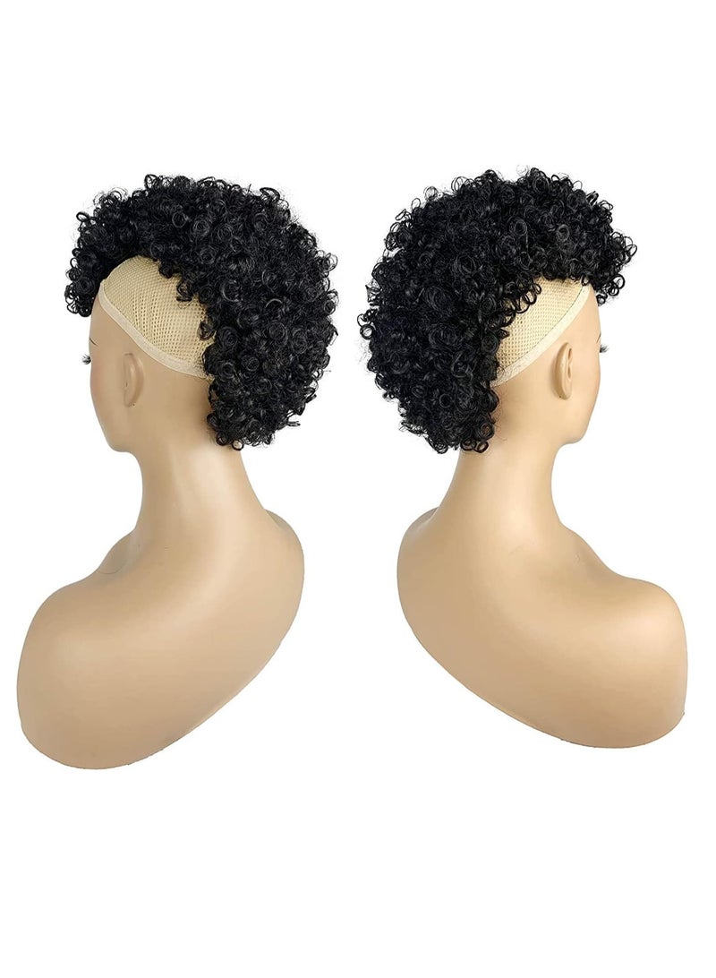 Excefore Afro High Puff Hair Bun, Deep Curly Black Mohawk Ponytail Wigs for Black Women, Afro Puff with Bangs Faux Mohawk Hair Piece, Natural Black Mohawk Hair Wigs for Woman with 6 BB Clips - Image 3