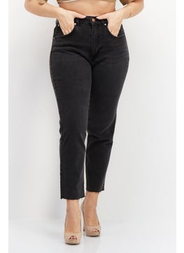 Women Slim Fit Dark Washed Stretchable Mom Jeans, Black