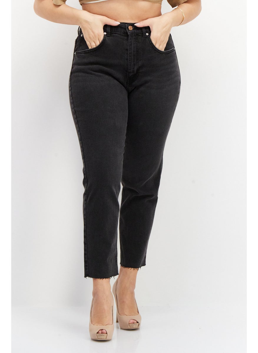 Don't Call Me Jennyfer - Women Slim Fit Dark Washed Stretchable Mom Jeans, Black - Image 1