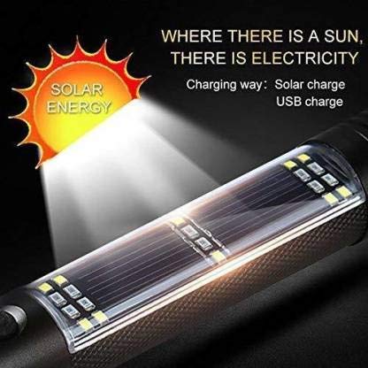 TRIVYOM 7 Mode Aluminium Solar LED High Power Searchlight Builtin Torch Flashlight Car Emergency Tool with Window Breaker Magnet Cutter Compass for Travel Camping Hiking Indoor Outdoor Black  - Image 2