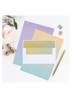 KASTWAVE Envelopes, Watercolor Stationery Set with Envelopes, 16 Lined Paper Sheets + 8 Envelopes, Gradient Colors Stationery Paper for Writing Letter Poems Invitations Best Wishes  - Image 3