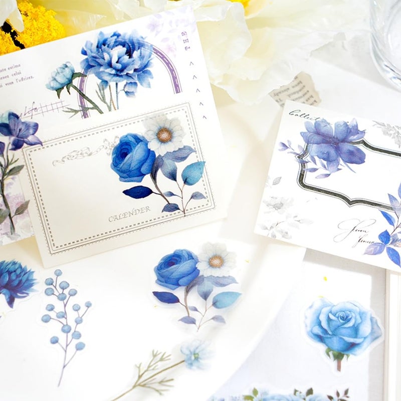Obujopal 100 Pcs Blue Flower Stickers, Wildflower Stickers for Scrapbooking Junk Journal Card Making Collage Notebook Diary Planner Letter Envelope Water Bottle Phone Case Craft Decoration (Blue) - Image 4