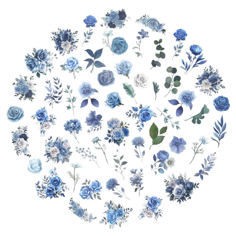 Obujopal 100 Pcs Blue Flower Stickers, Wildflower Stickers for Scrapbooking Junk Journal Card Making Collage Notebook Diary Planner Letter Envelope Water Bottle Phone Case Craft Decoration (Blue) - Image 2