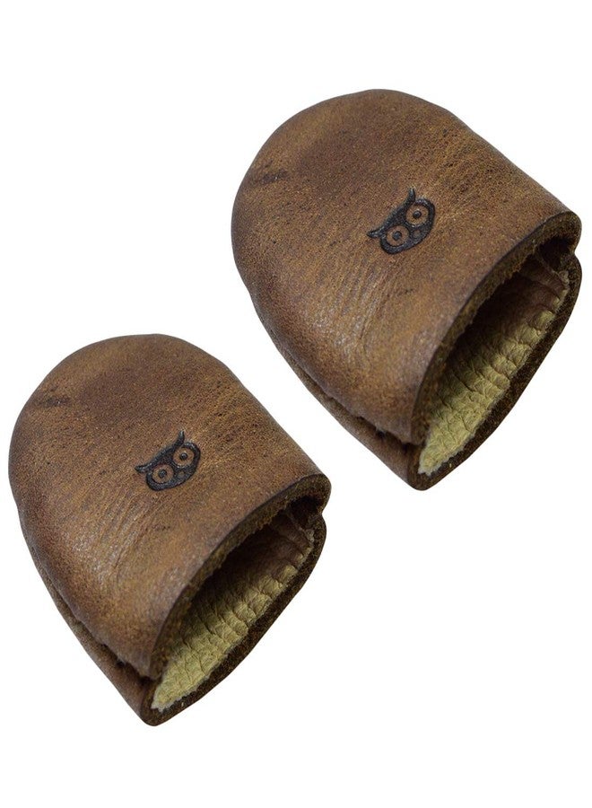 Hide & Drink, Set of 2 Thimbles, Finger Protector, Sewing Thimble, Hand Applique & EPP, Quilting Embroidery, Handcraft Accessories, Full Grain Leather, Handmade, Bourbon Brown - Image 1